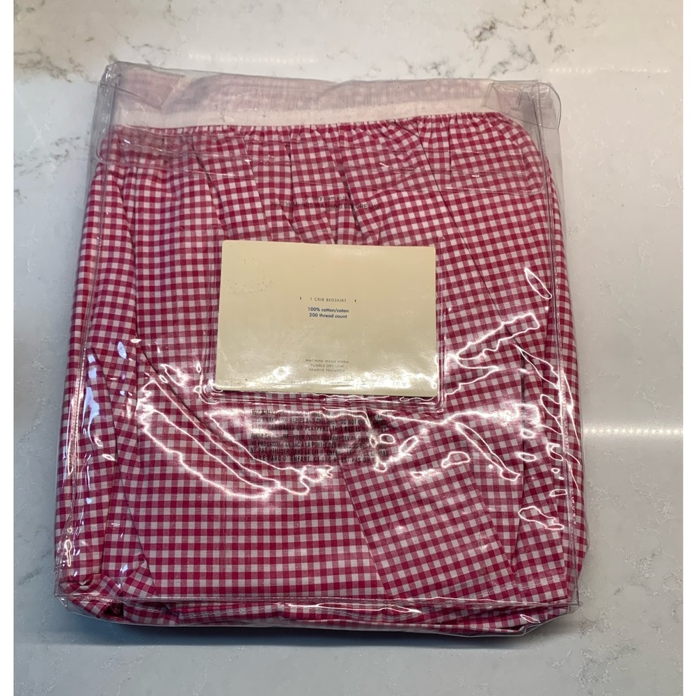 NEW Pottery Barn Raspberry Gingham Crib Bedskirt​ - Picture 4 of 4